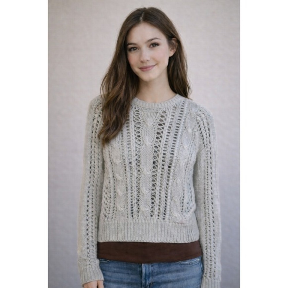 Abercrombie &‎ Fitch Open Cable Knit Slouch Sweater Size XS Greige Cotton Blend